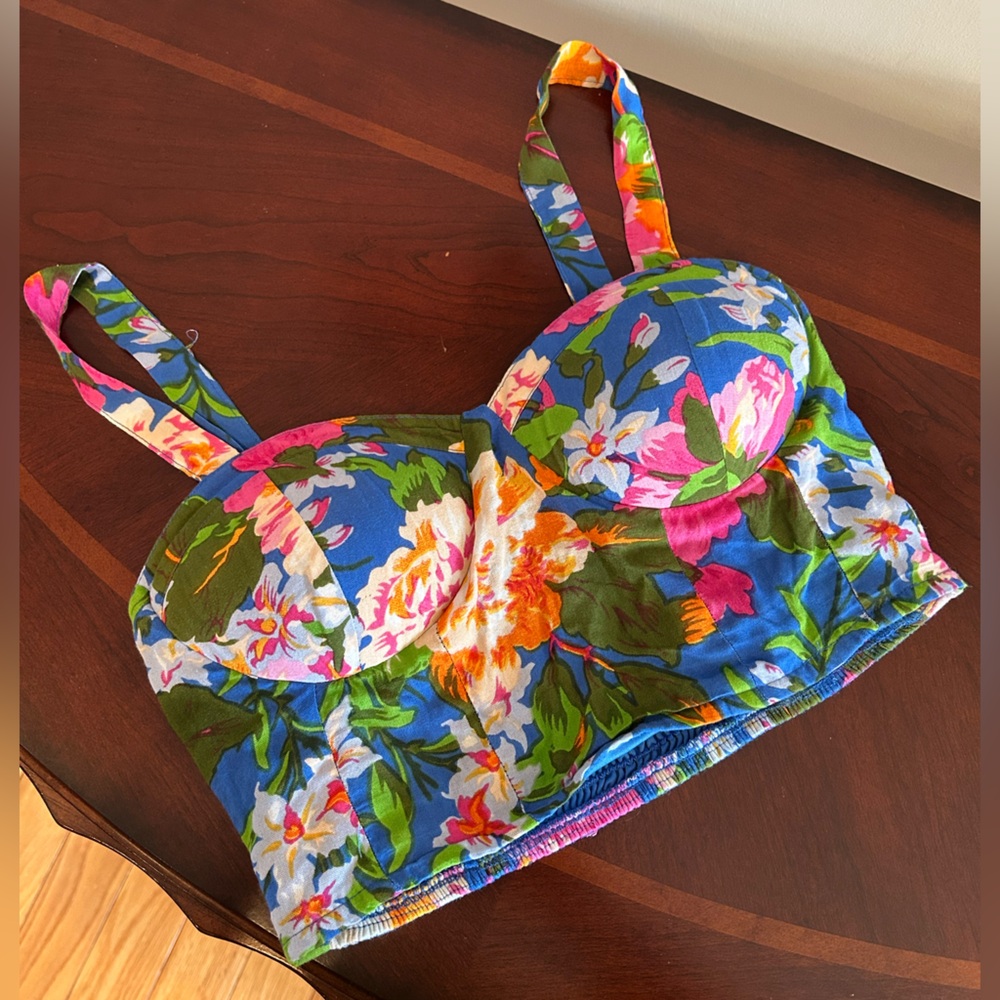 Floral Multicolor Crop Top with Adjustable Straps and Built in Bra
